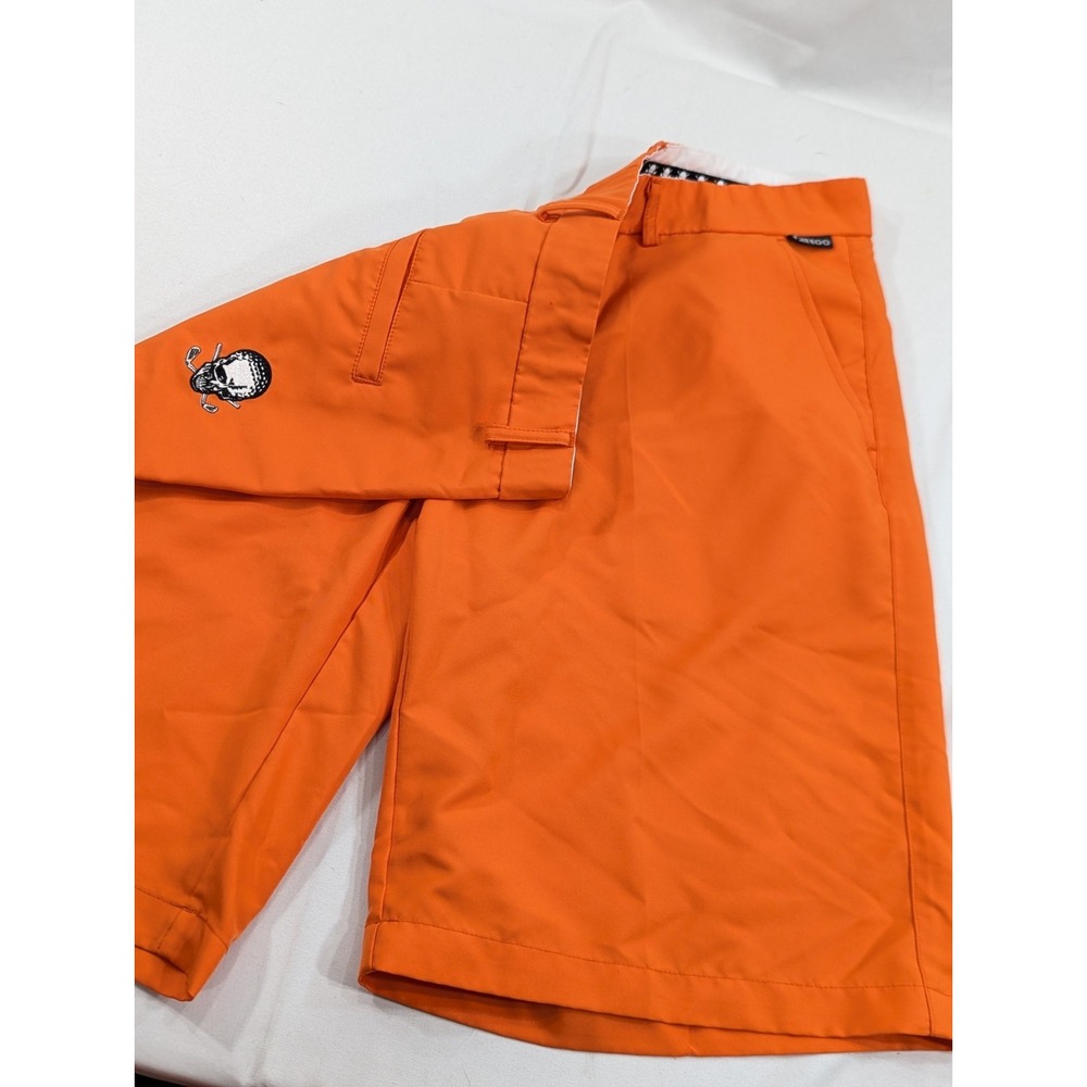 Tattoo Golf Pants Men 36 Hi Vis Orange Performance Flat Front‎ Skull Embroidered